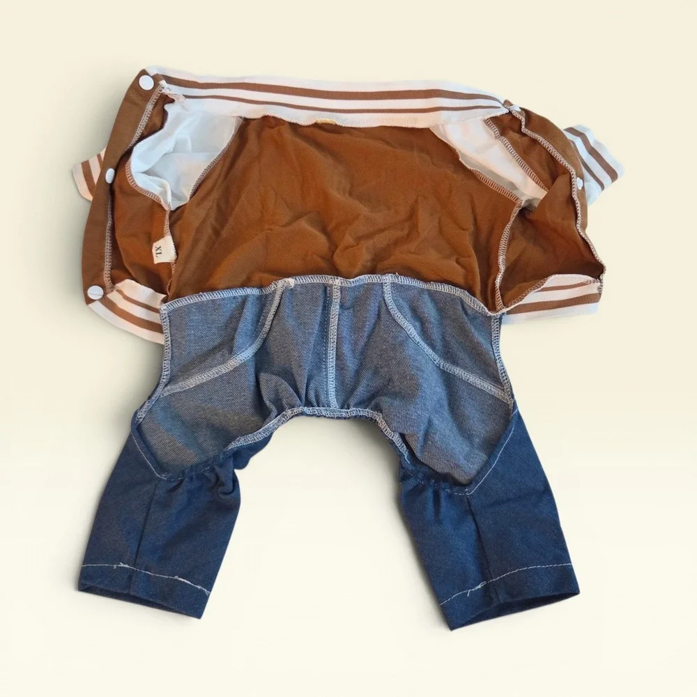 Pet Varsity Jacket Jumpsuit Speed Limit 50 Brown Denim Dog‎ Cat XL
